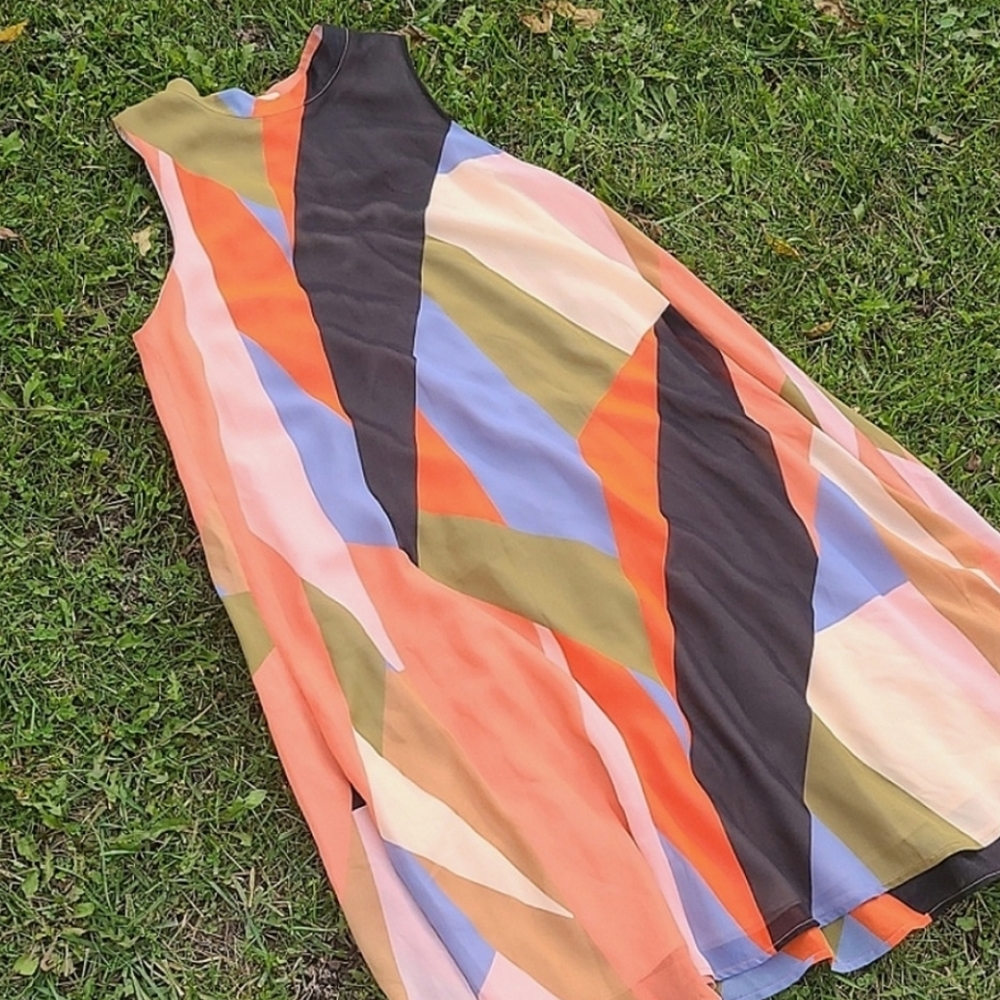 Maeve for Anthropologie High Neck Colorblock, Geometric Swing Dress